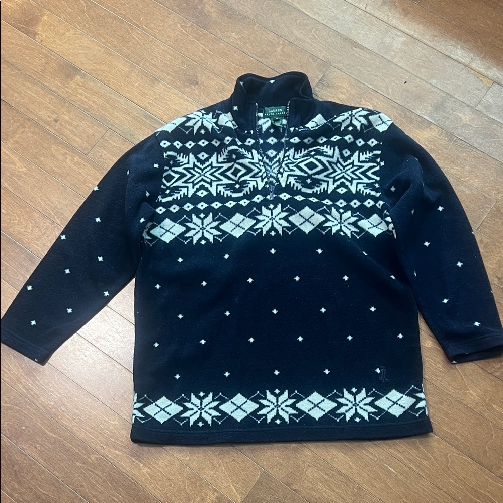 Vintage Lauren Ralph Lauren navy and White Snowflake fleece pullover